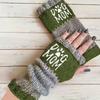 Gants en tricot sans doigts avec broderie de chat et patchwork, Gants décontractés ouverts aux doigts tendance pour femme, Mitaines chaudes d'hiver sans doigts