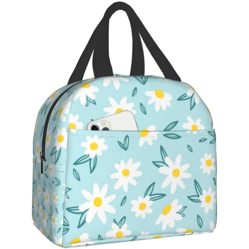 Lunchtasche Buntes Blumenmuster Isolierte Lunchbox Kühlfach Gefrierbar Thermisch Wasserdicht Lunch Tragetasche für Reise Arbeit Wandern Picknick