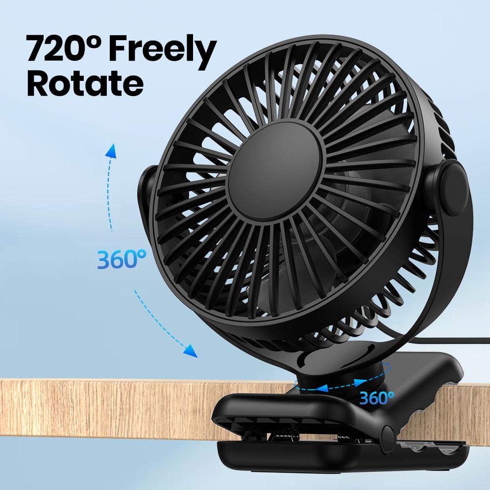TOPK Mini Portable Clip on Fan,USB Desk Fan,3 Speeds Quiet Wind 720° Rotate Personal Electric Fan,Standing Fans for Room Home