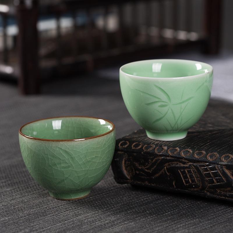 Empty Mountain Celadon Crackle Ice Tea Cup: Small Orchid Design in Six Colors
