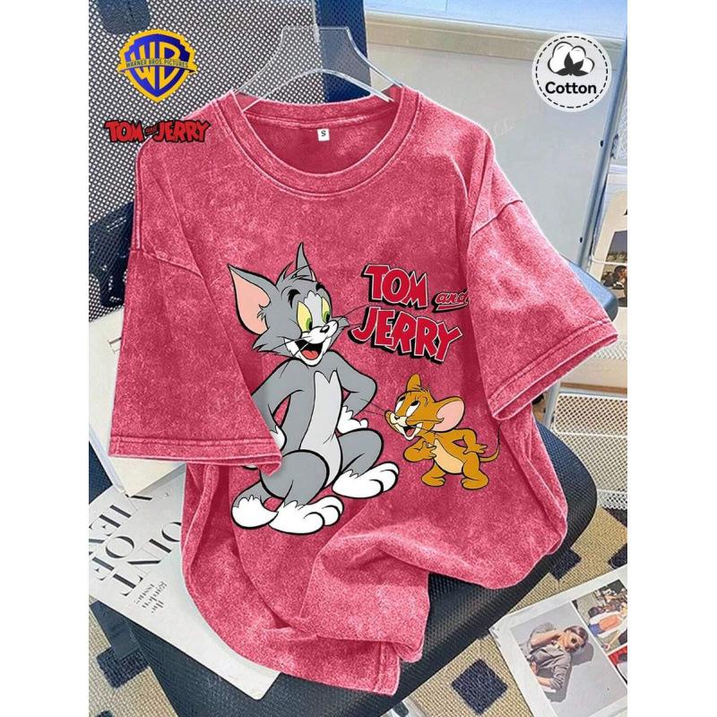 Warner Bros Lill, Женская осенняя футболка с Томом и Джерри Patte M красный