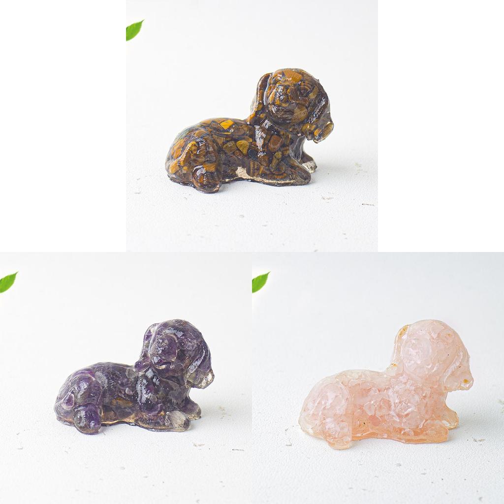 Crystal Resin Dog Face Decor With Natural Gemstone For Office And Home Tabletop Gift