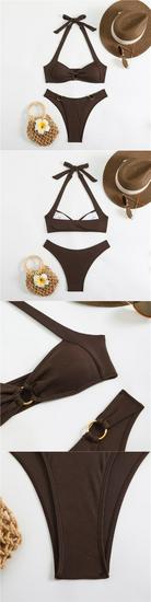 2025 Cross-border Women's Ribbed Halter Swimsuit: New European & American Style Bikini
