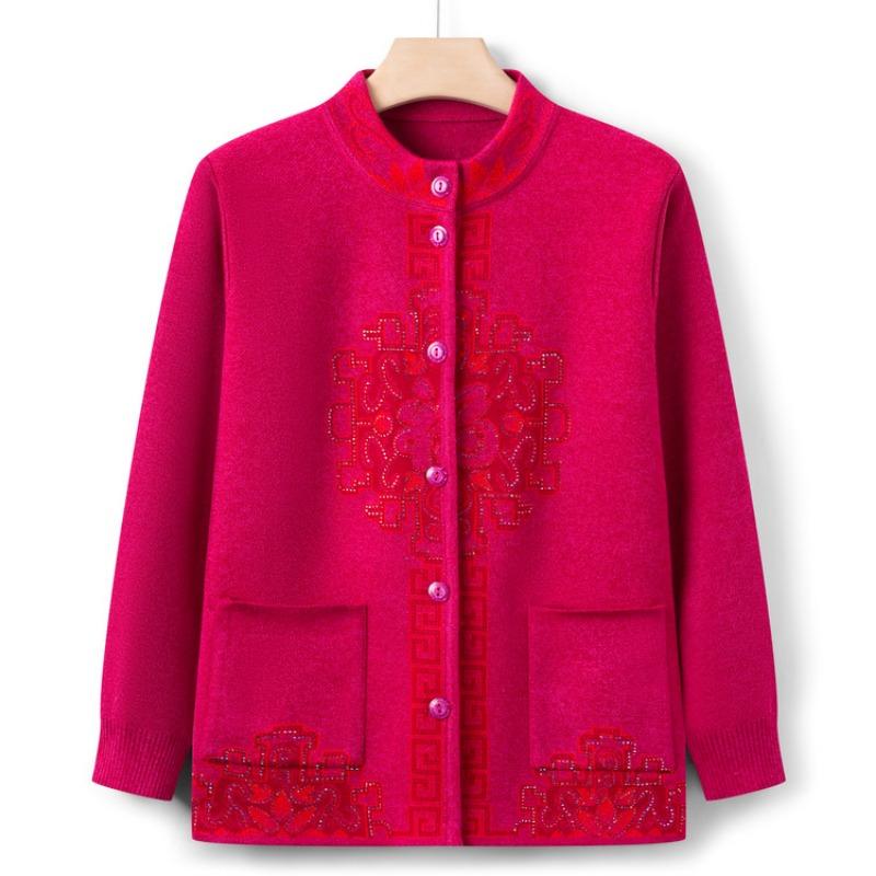 Grandma's new autumn cardigan sweater medium and old festive blessing knitted sweater year old 0 mother autumn clothes