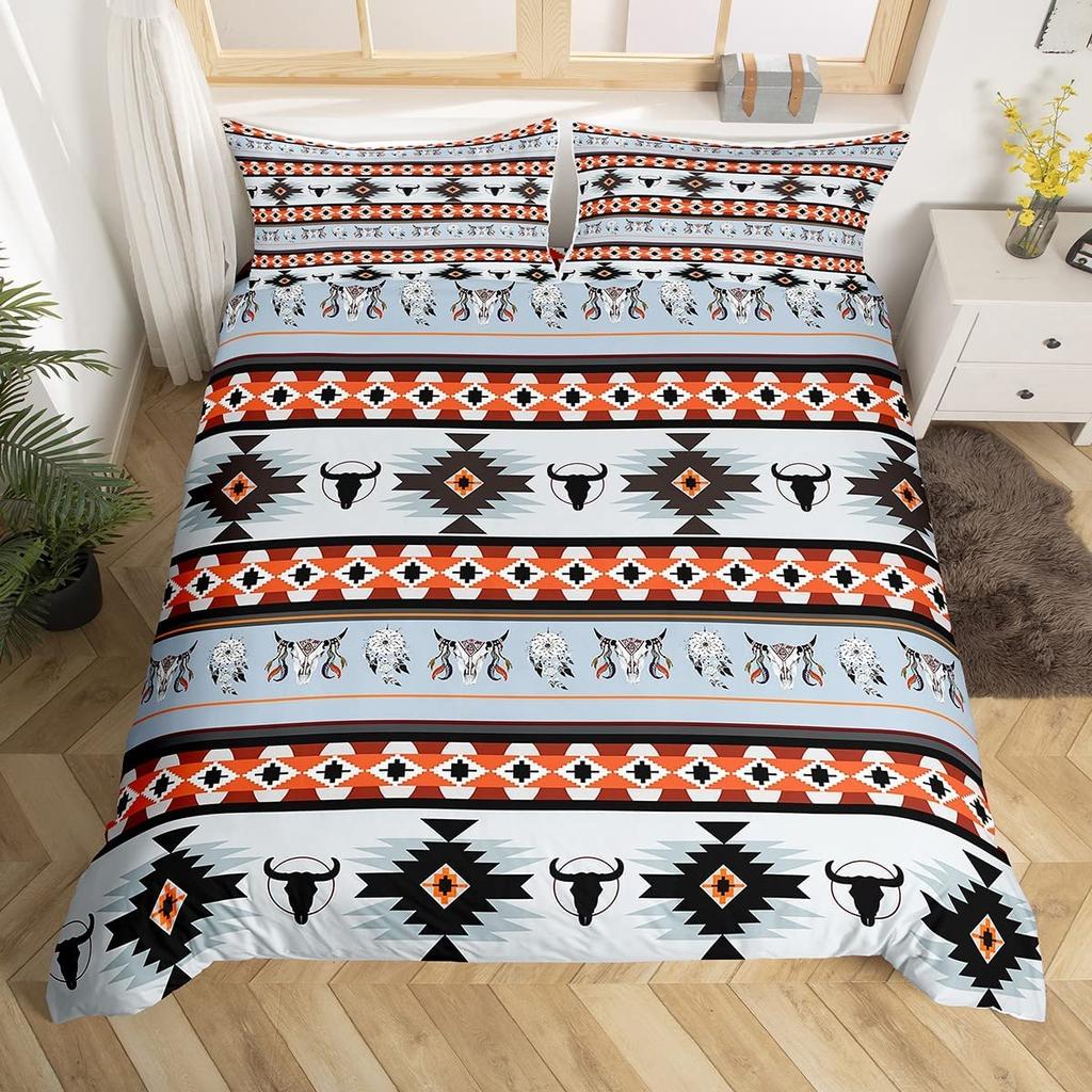Boho Duvet Cover Southwestern Comforter Cover Ethnic Tribal Arrow Aztec Bed Set Retro Vintage Exotic Bull Cattle Bohemian Decor