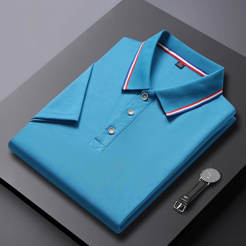 Breathable Summer Turn-Down Collar Polo Shirt - Solid Color, Short-Sleeved, Comfortable, Customizable Workwear T-Shirt
