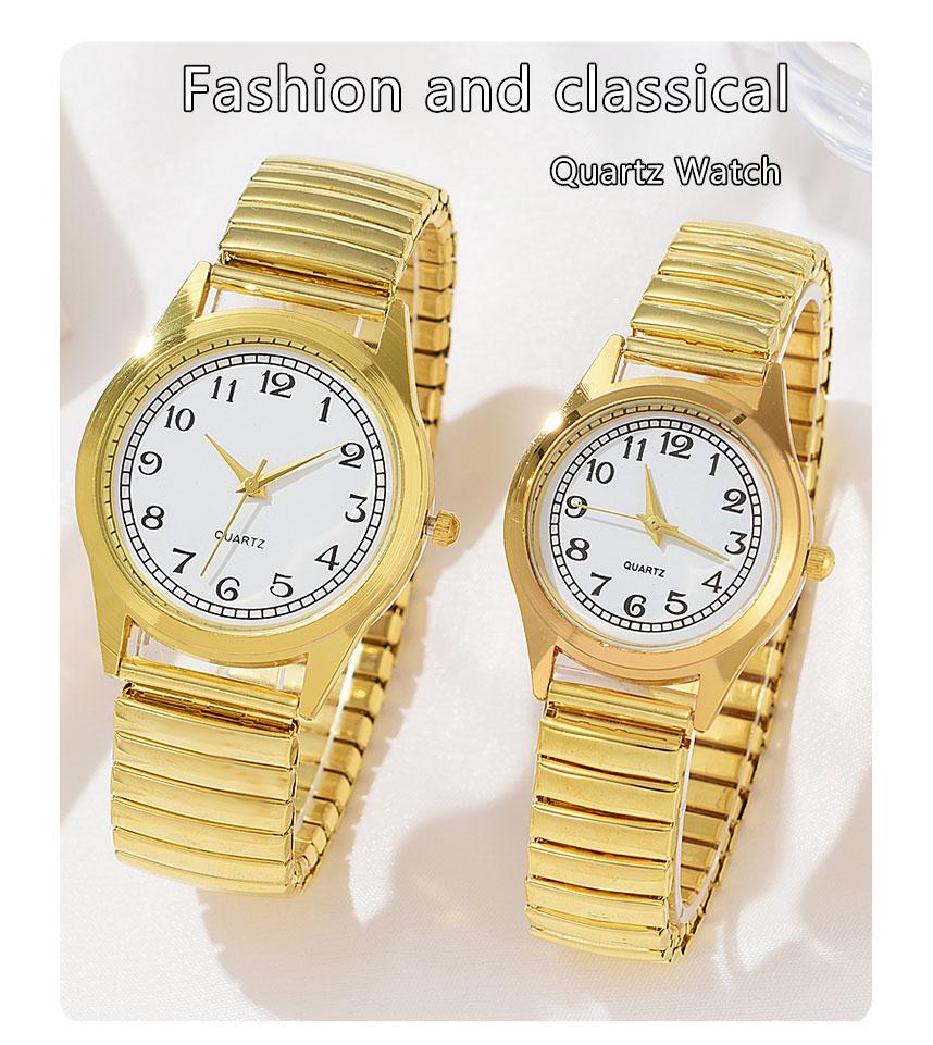 2 STÜCK Gold Retro Runde Zeiger Quarz Uhr Klassische Simulation Elastisches Armband Uhr Geeignet für Männliche und Weibliche Paare