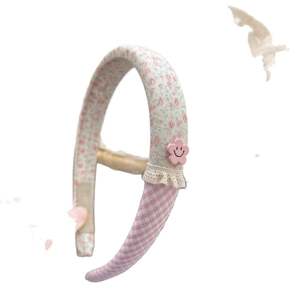 Korean Ditsy Floral Plaid Bunny Ear Hair Tie Headband for Kids - Sweet, Cute High Top Bun Accessory