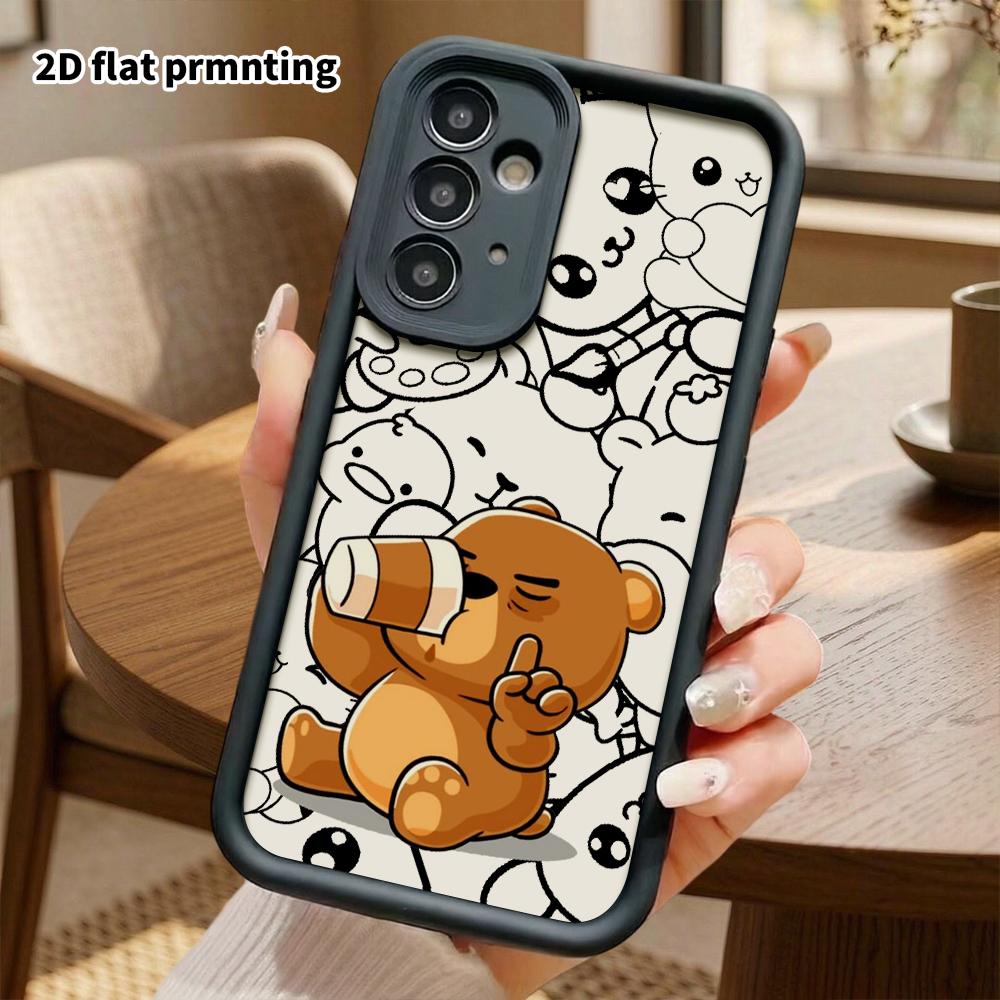 Phone Case: 2D flat, fits Samsung Galaxy A34 A35 M05 M06 S20 S22 S21 FE Plus 5G; a little brown bear drinking, perfect Christmas and Halloween holiday