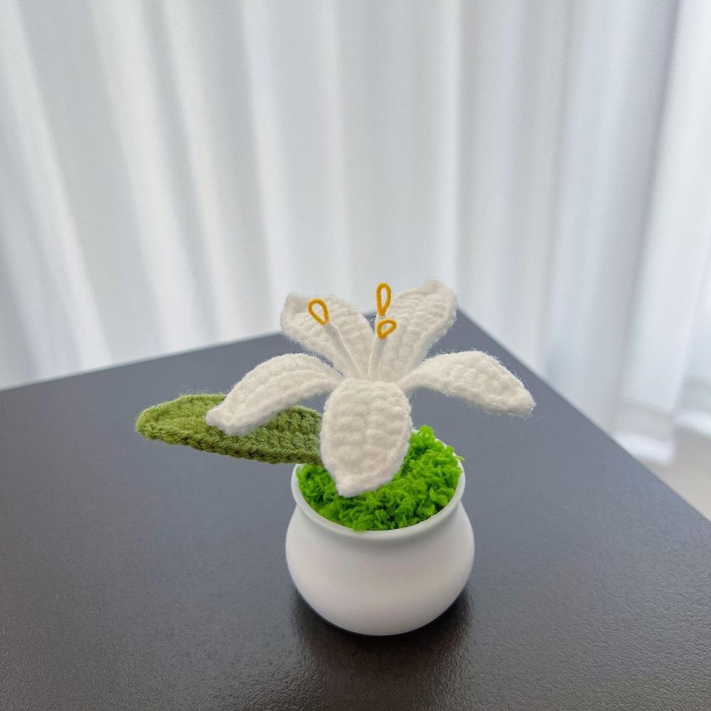 Flowers Hand-Knitted Lily Potted Delicate Crochet Woven Flowers Pot Mother's Day Gift