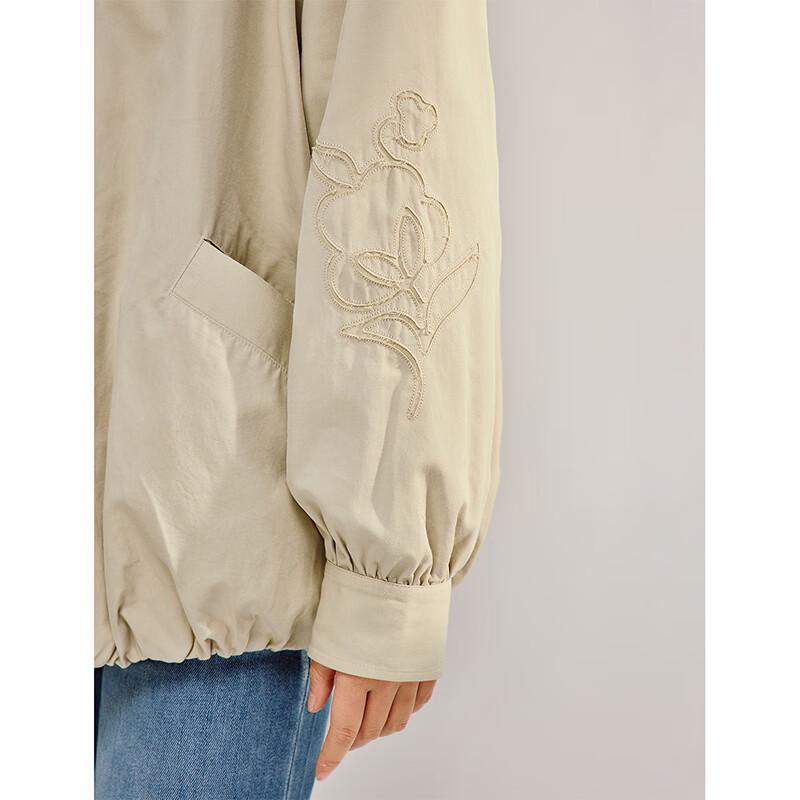 INMAN Women's Embroidered Lyocell-Cotton Stand Collar Jacket
