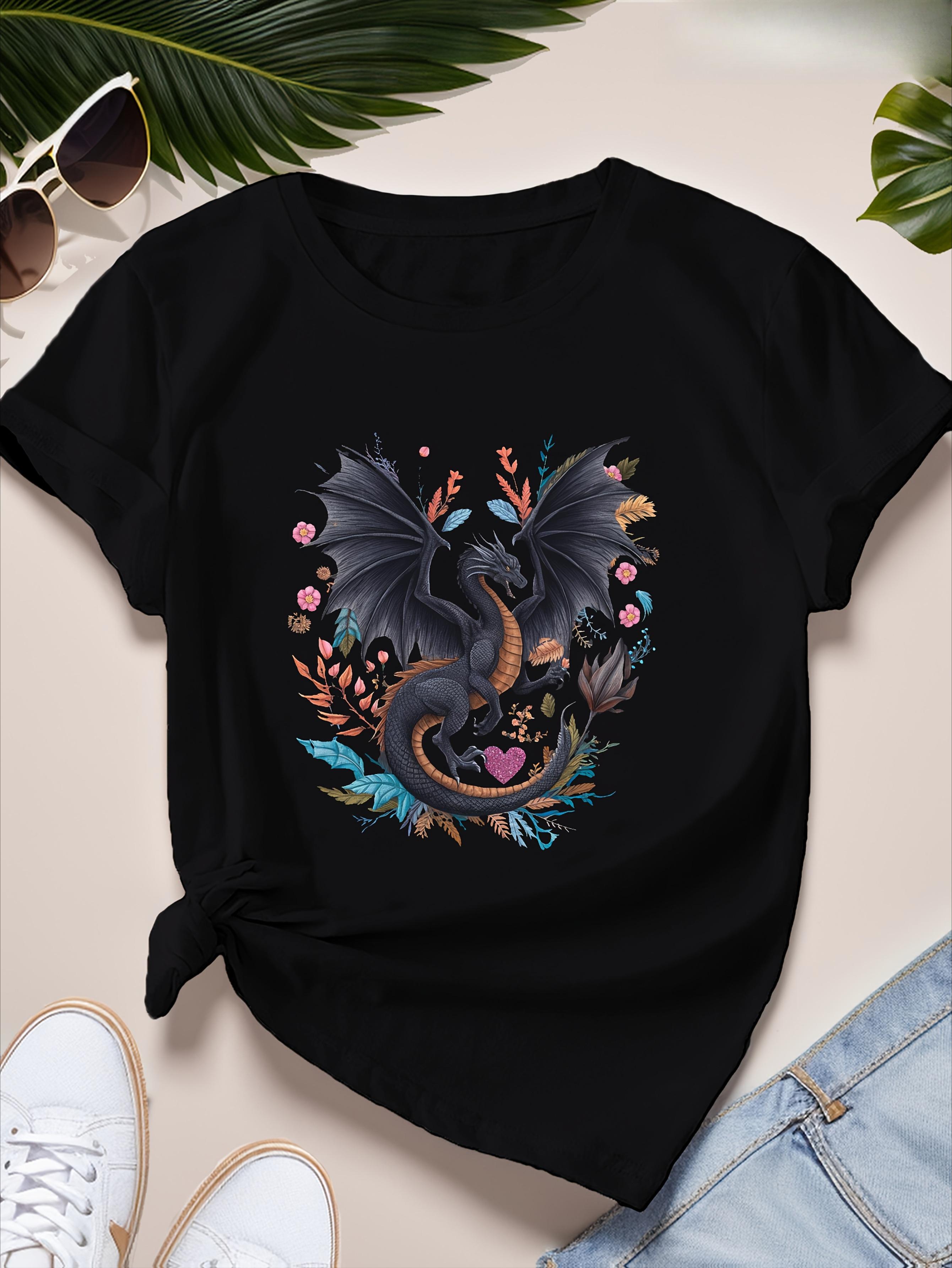 

Dragon Floral Women s Plus Size Sports Short Sleeve T-Shirt 4XL чорний