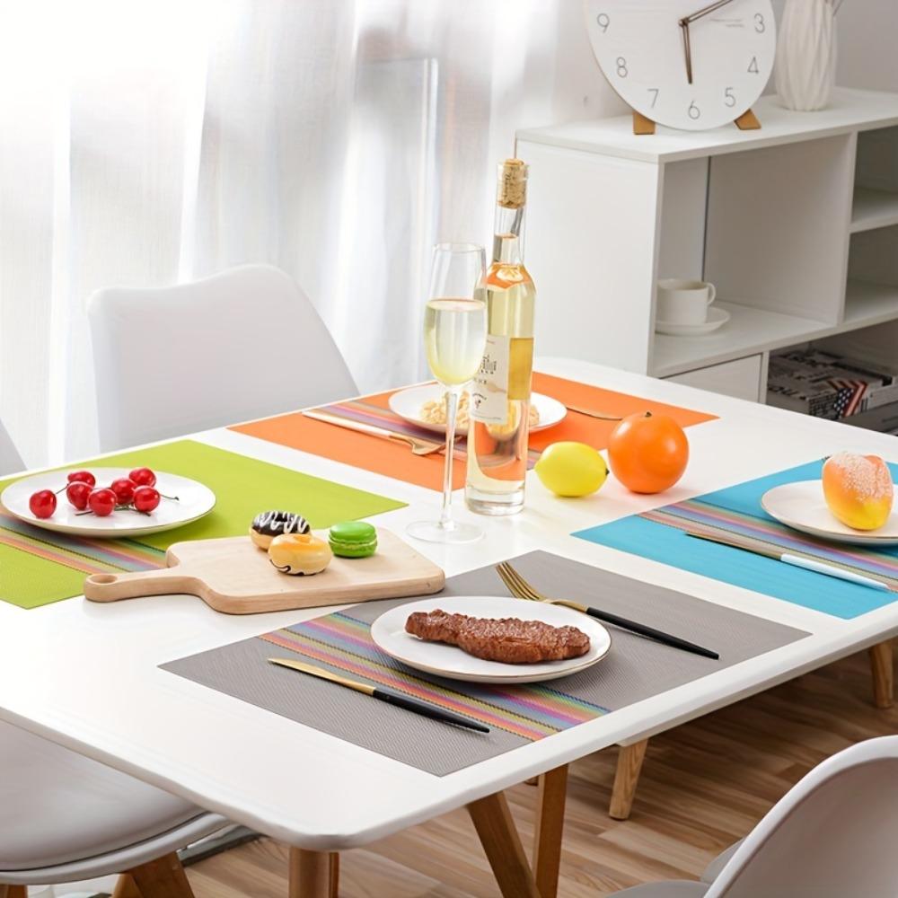 6 Pieces Waterproof Insulated Plate Mat PVC Place Mats Colorful Strip Table Mat  Dining Table