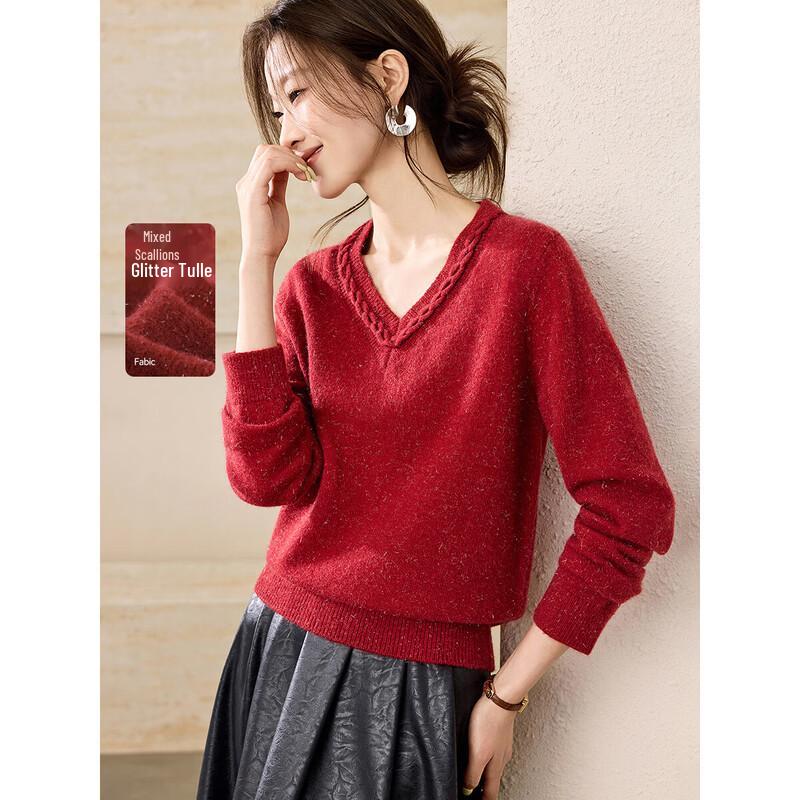 Mohan Yimei 2025 Winter Shimmer Knit Round Neck Top M