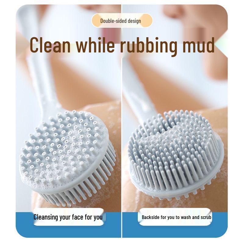 Silikon 2-in-1 Badepinsel mit langem Griff & Massagegerät - Wasserdichter Duschschrubber