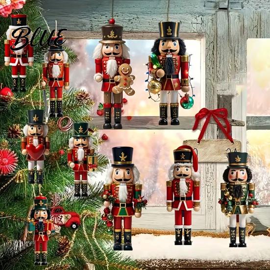 Indoor Christmas Fireplace Decorations Nutcracker Ornaments Durable Wooden Hanging Figurines Country Style Assorted Soldier Figures Decorations,