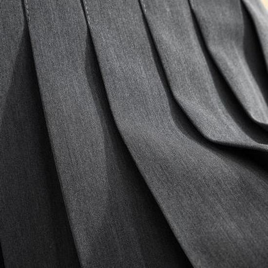 Women's Pleated Midi Skirt: 2024 Slimming High Waist A-Line for Spring & Autumn, Anti-Exposure in Black/Grey