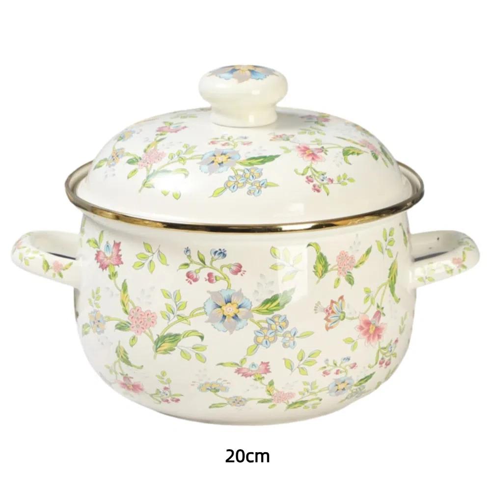 2/3/4/5/6L Household Saucepan with Lid Enamelled Steel Cooking Pot Heat Resistant Multi-Purpose Big Chubby Stew Soup Pot
