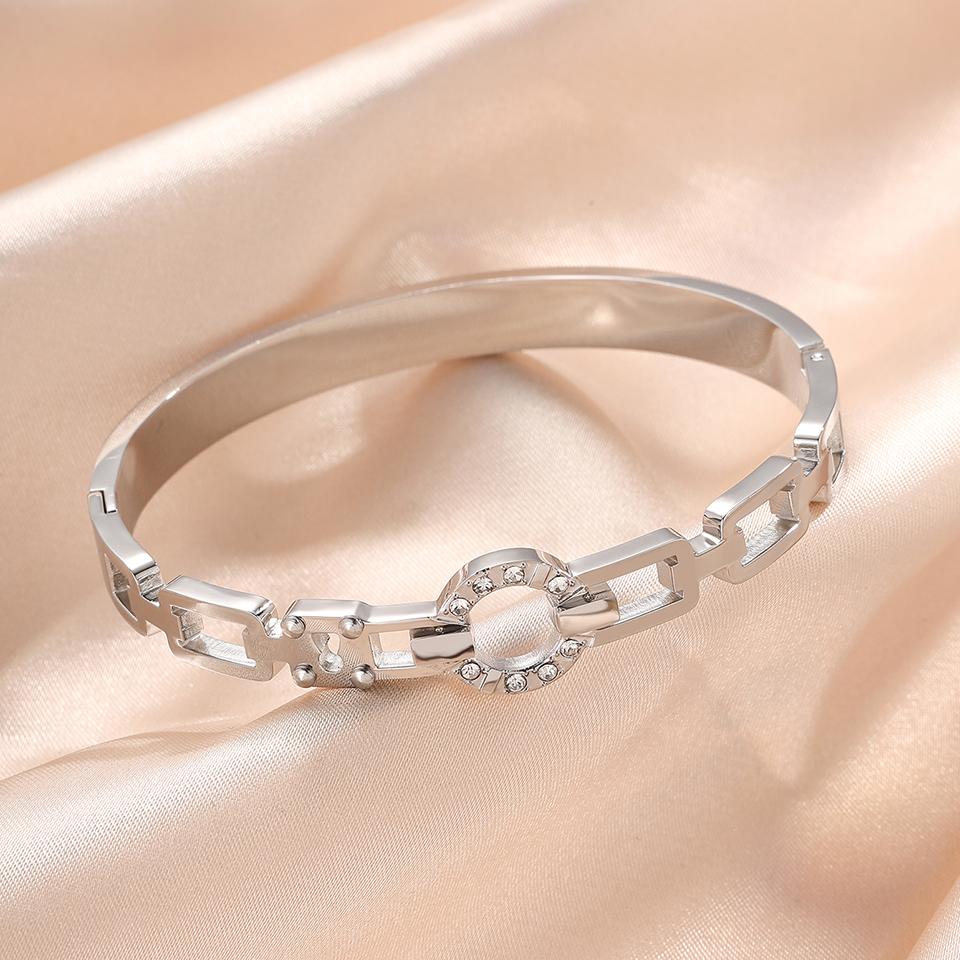 Htpwe Stainless Steel Chain Inlaid Zirconium Floor Glossy Bracelet Women's 18k Gold Couple Holiday Gift Bracelet Daily Zircon