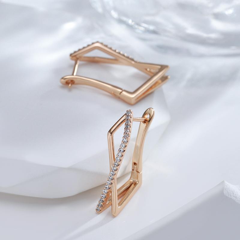 New Fashion Natural Zircon Hoop Earring For Woman Rose Gold Color Simple Geometry Wedding High Quality Daily Jewelry