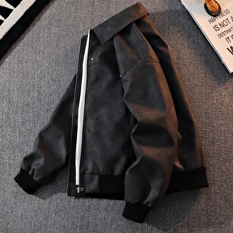 Men's Retro Lapel Leather Jacket - Spring & Autumn Hong Kong Style