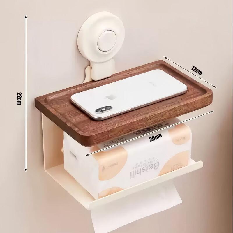 Handun Suction Cup Walnut Wall-Mounted Tissue Holder
