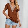 Fashion Womens Casual Color Cotton Linen Embroidery Short Sleeve T-Shirt Top