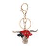 Creative Bull Head Keychain Alloy Animal Pendant with Colored Rhinestone Lobster Clasp Stylish Accessory for Keys Bags Backpacks Gift