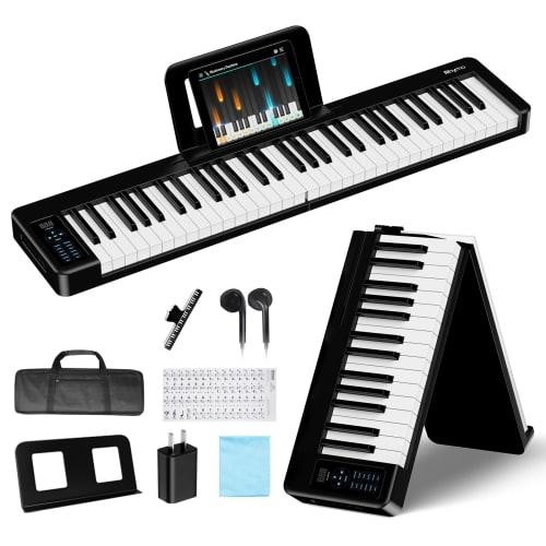 Foldable 61-Key Touch-Response Portable Digital Piano Set for Beginners, Includes Pedal, Music Stand, Shockproof Case, Bluetooth Connectivity, Built-i