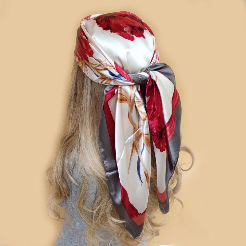 90*90cm Women Scarf Silk Feeling Hair Neck Square Brand Office bandanna muffler Waiter Flight Attendants Handkerchief Rings wrap