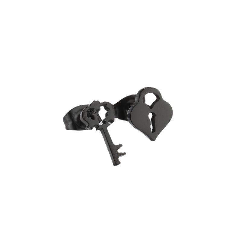 2024 Fashion Stainless Steel Geometric Heart Key Lock Earrings for Couples