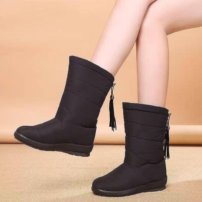Women's Snow Boots Tassel Cotton Shoes Plush Down Warm Winter Shoes Lightweight Mid-Calf Boots Waterproof Soft Sole Women Boots