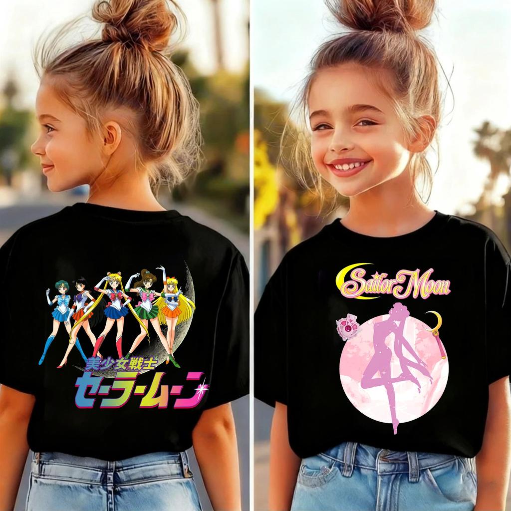 Sailor Moon Cartoon Printed Childrens Unisex Summer Loose Casual Short Sleeved Comfortable Tshirt Top