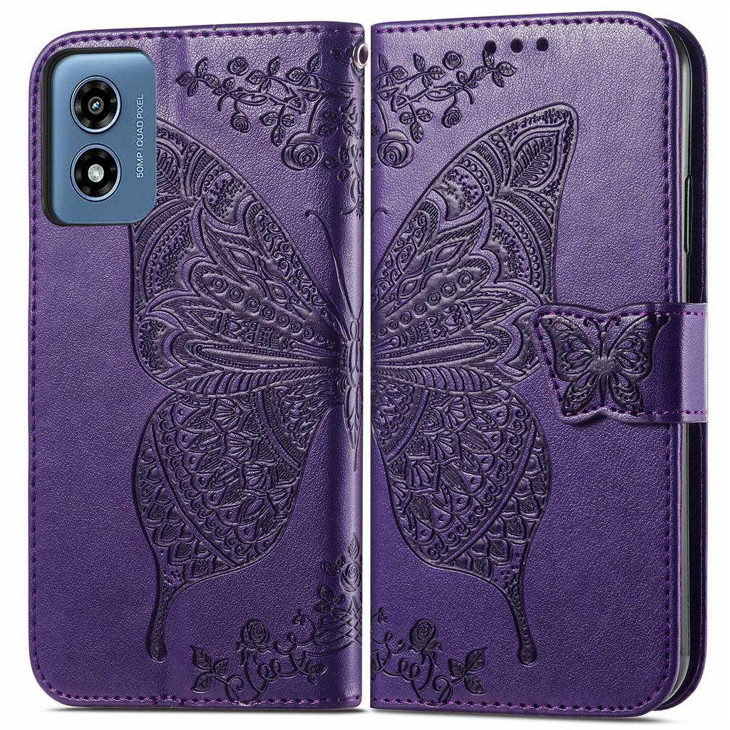 For Motorola Moto G Play (2024) 4G Case PU Leather Wallet Phone Cover Butterfly Pattern