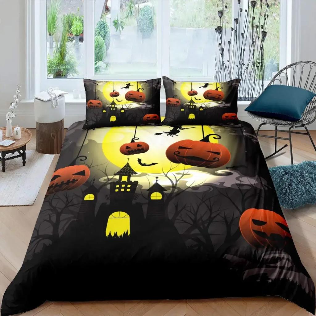 Halloween Tree Bedding Set Queen King Horror Theme Comforter Cover Gothic Spooky Twin Full Duvet Cover Branches Grey Quilt Cover