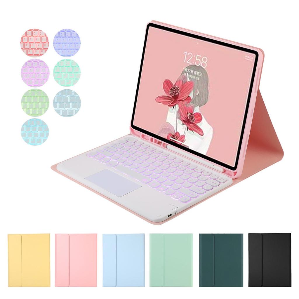 Round Cap Touch Backlit Bluetooth Keyboard & Protective Leather Case for Samsung Tab A9 PLUS S9 FE