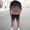 Men Black Cyan Half Split Brush Edge Print Long Sleeve Sweatshirt Jogger Pants Two Piece Suit