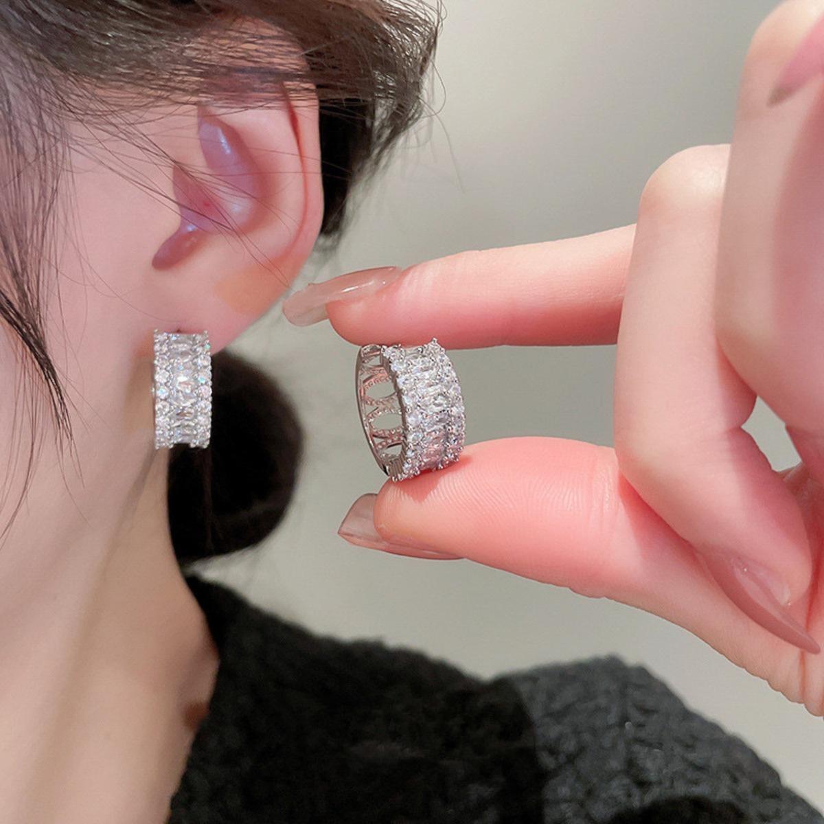 Hip-Hop Style Full-Pave CZ Bubble Huggie Earrings