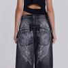 Retro Wing Print Rivet Wide-Leg Jeans