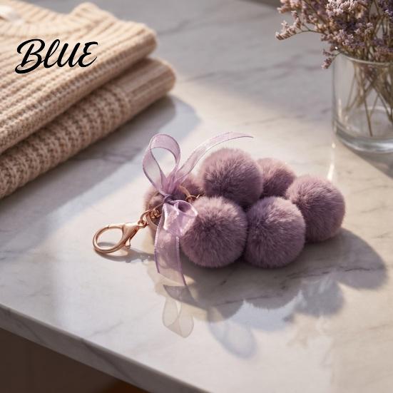 Plush Grape Decorative Pendant Keychain for Handbags, Fuzzy Cluster Bag Charm with Lightweight Bow, Fluffy Ball Keyring Backpacks and Purses