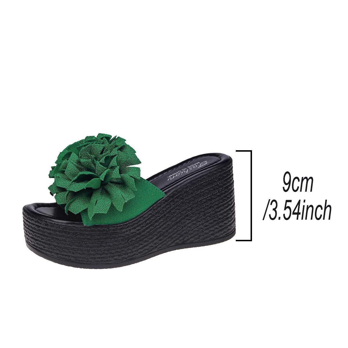 

Мода 2025 Новые сандалии на танкетке Женские шлепанцы Летняя пляжная платформа Обувь с цветком Женские повседневные и удобные шлепанцы на высоком каблуке 34 зелёный