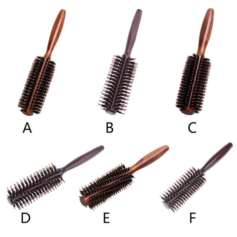 Boar Bristle Round Styling Hair Brush Comb Blow Dryer Curling Roll Massage Hairbrush with Wooden Handle for Women Men