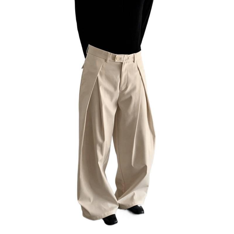 Spring and summer American retro heavy three-dimensional pleated wide-leg casual pants men's and women's loose design suit pants