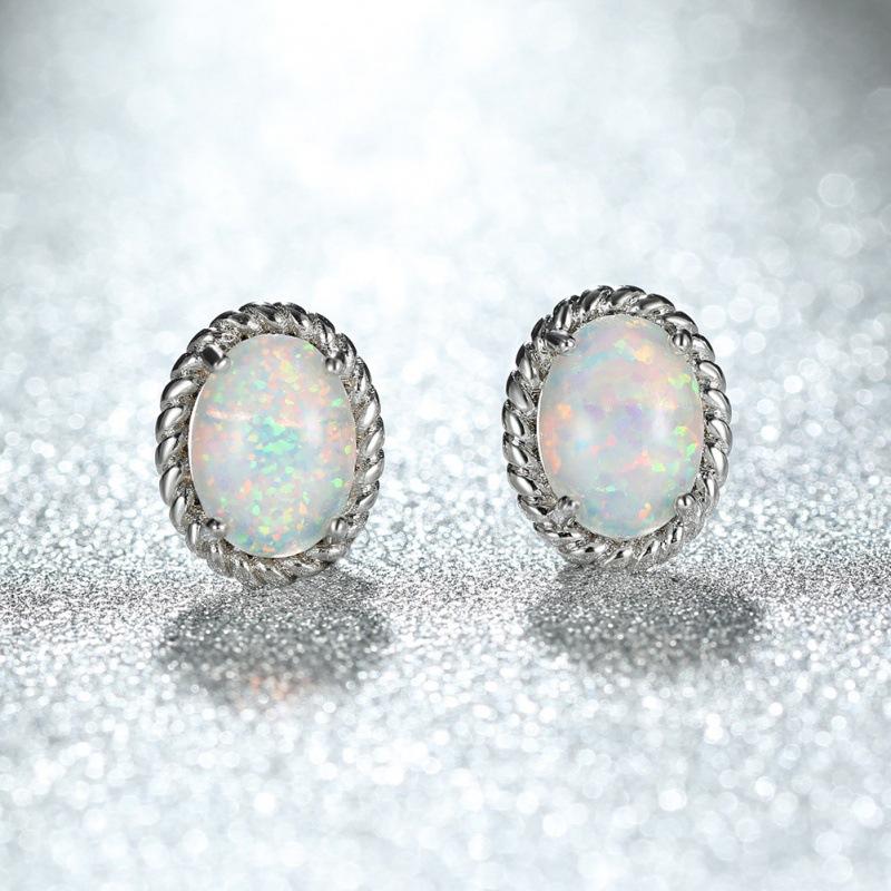 Twist Oval Opal Stud Earrings Versatile Vintage Versatile Earrings