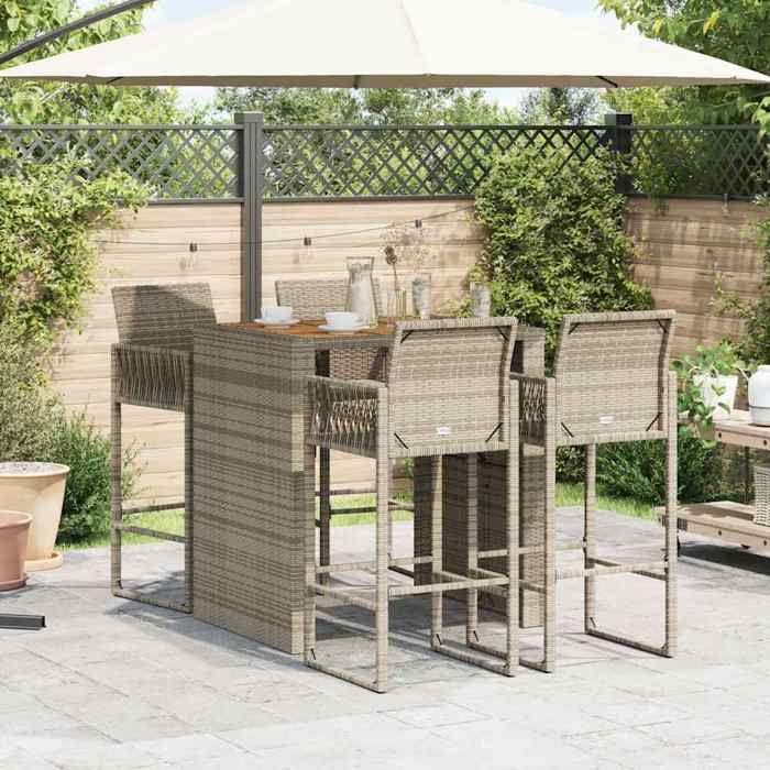 VidaXL Ensemble de bar de jardin 5 pcs sans coussins gris poly rotin 3328888