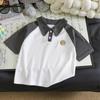 Children's Two-Tone Polo Collar Short Sleeve Sporty Summer Top