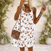 Women Plus Size Scoop Neck Thin Straps Sleeveless Loose Fit Halloween Pumpkin Printed White Dress