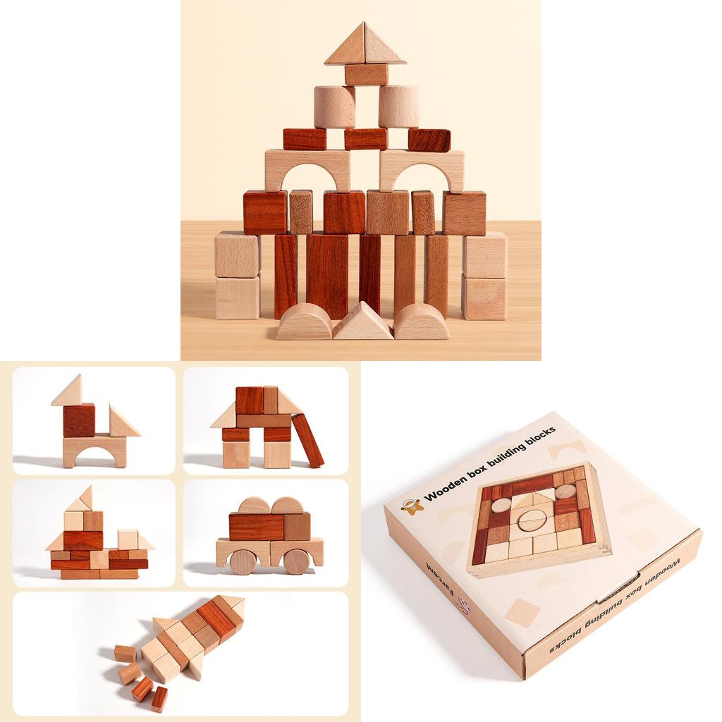 Wooden Building Blocks Set With Large Particles For Kids Developmental Play