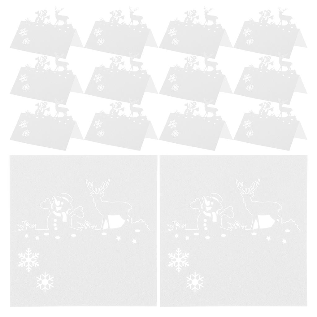 50Pcs Tent Cards Festive Reindeer Snowman Theme Printable Surface Table Name Tags for Xmas Party Wedding Reception Seating