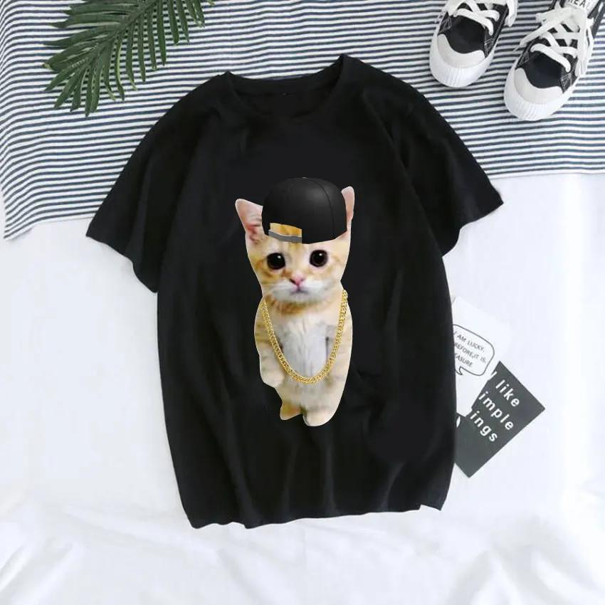 El Gato Meme Sad Crying Cat Munchkin Kitty Meme Print T Shirt Male  T-shirts Men Oversized Tees Harajuku Streetwear